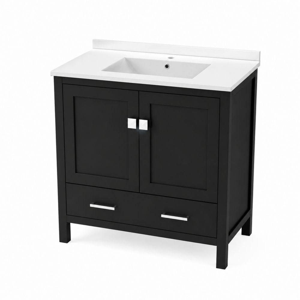 Mueble de lavabo de MDF negro con encimera de cerámica