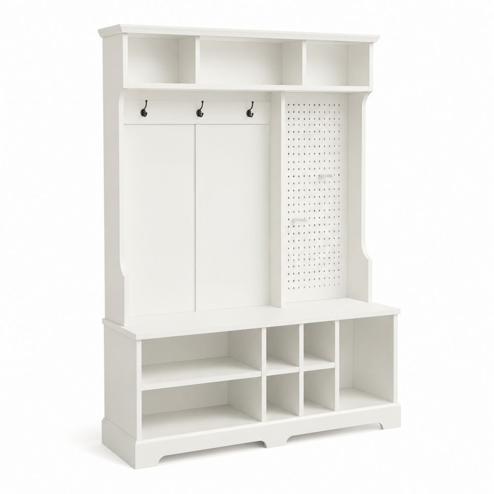 Estantería de Madera MDF Blanco con Ganchos y Estantes