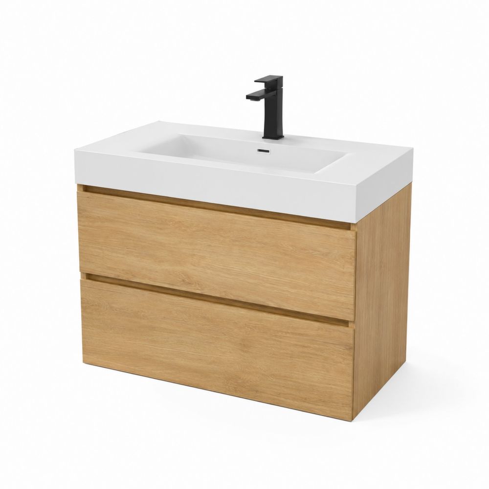 Mueble de lavabo de MDF con cerámica 80x50 cm Roble Claro y Blanco