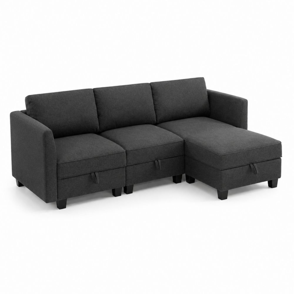 Sofá modular en L con chaise longue tapizado en tela gris