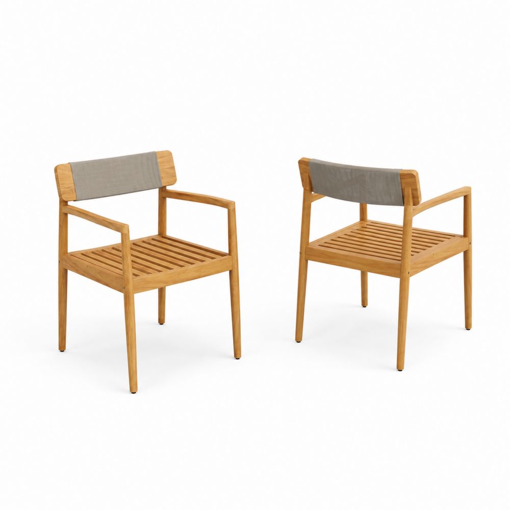 Par de sillas de madera y textilene beige
