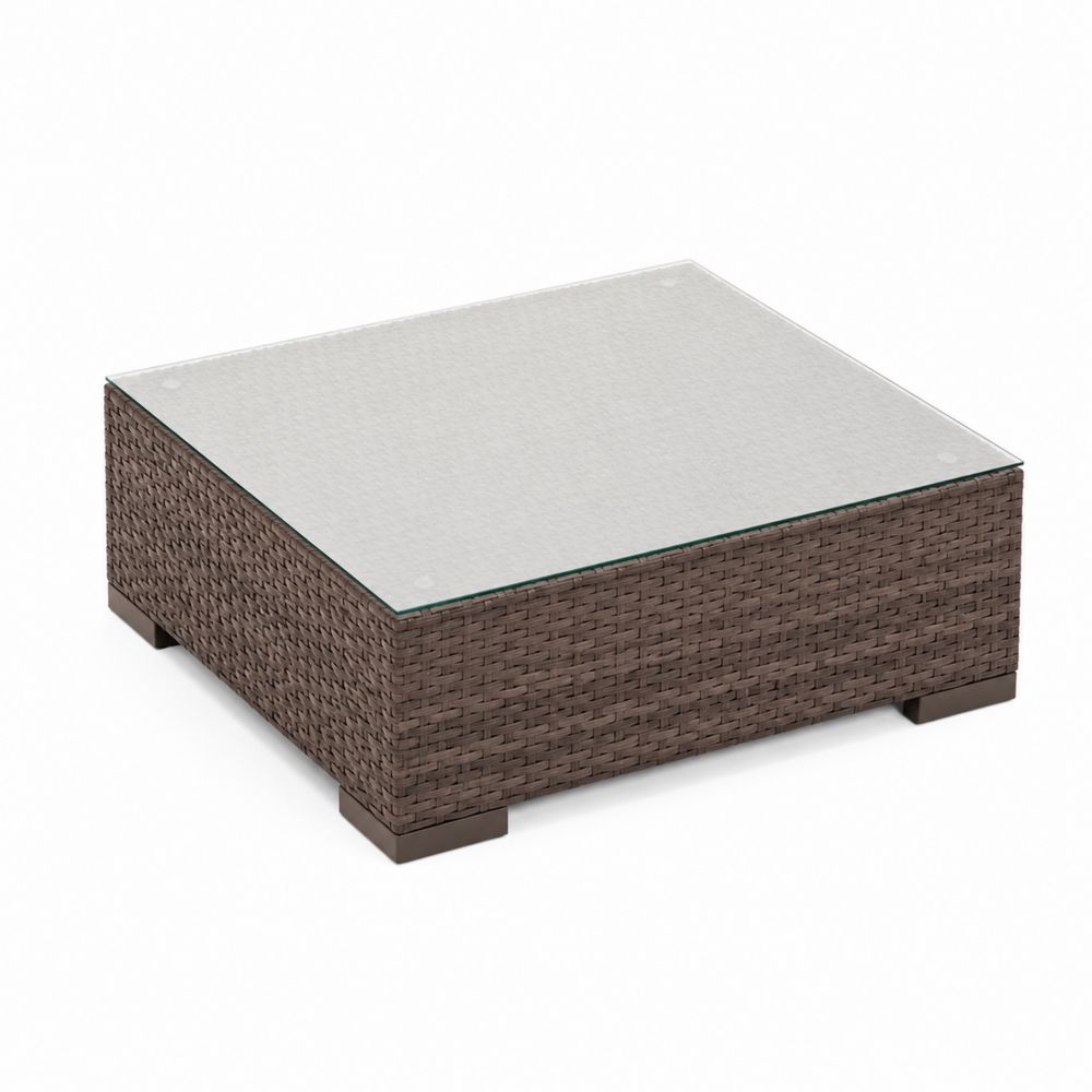 Mesa de centro de ratán sintético y vidrio templado marrón para exterior
