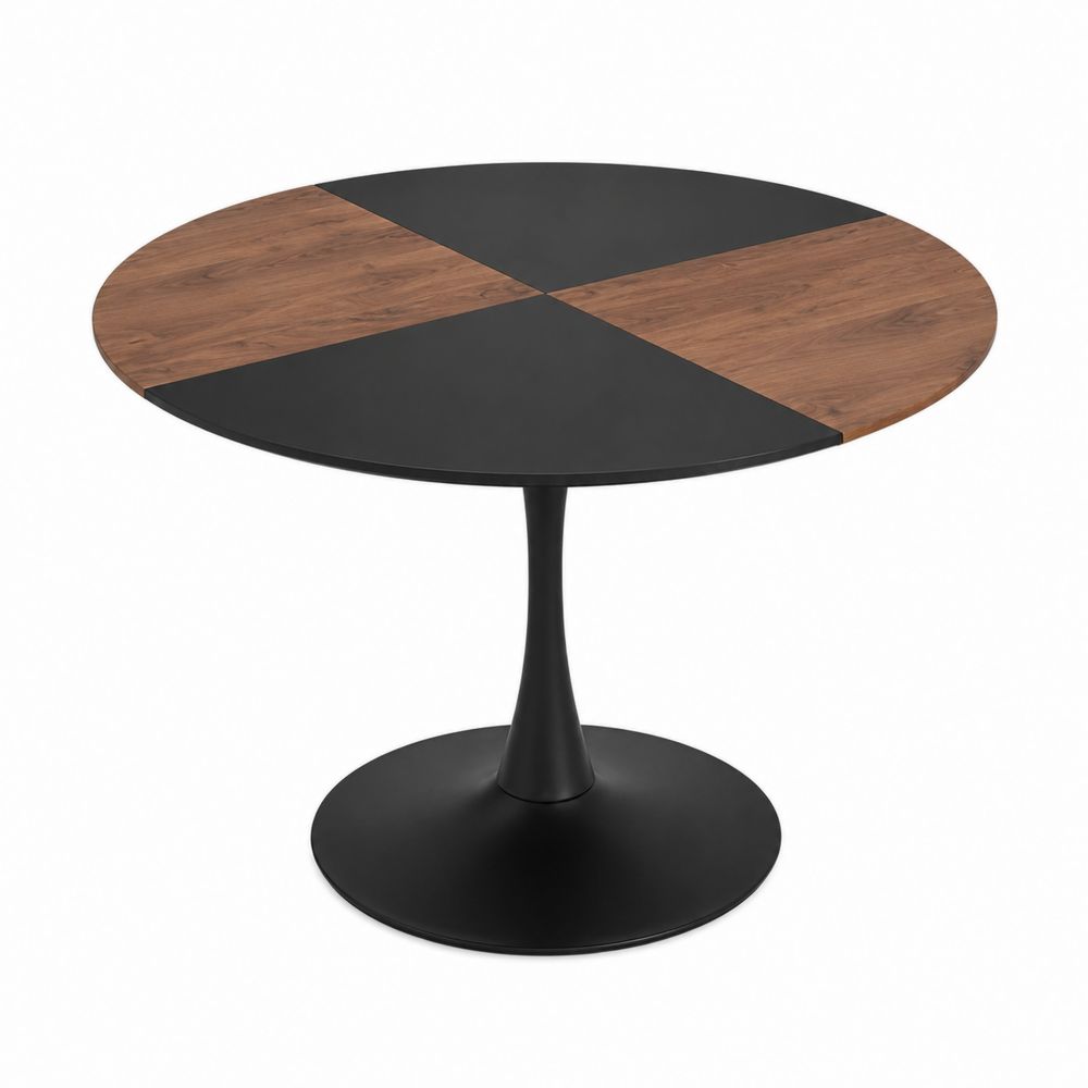 Mesa redonda de madera y metal Negro y Madera