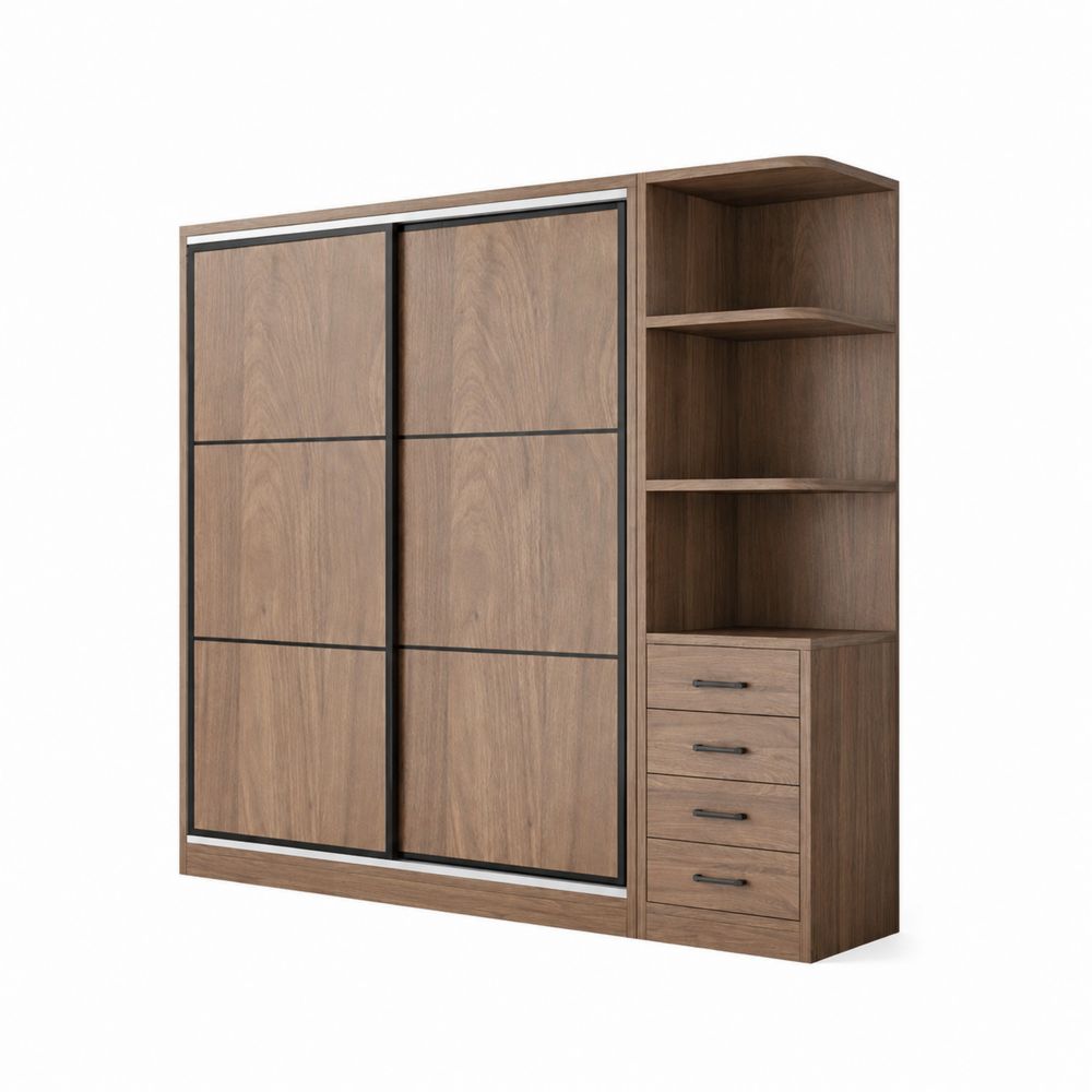 Armario de Madera con Puertas Correderas, Estante y Cajonera 200x220x60 cm Marrón