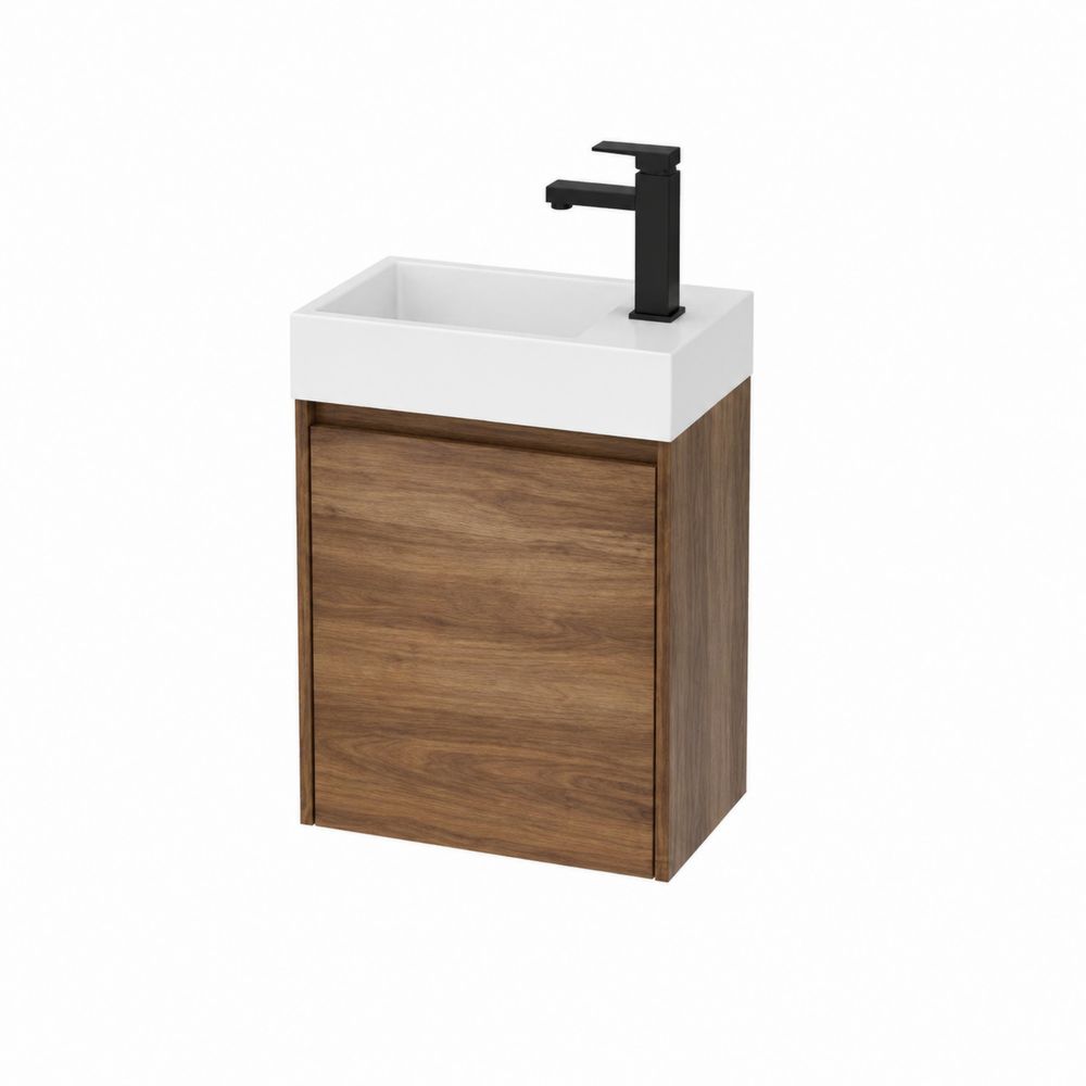 Mueble de lavabo de madera y cerámica Blanco/Nogal