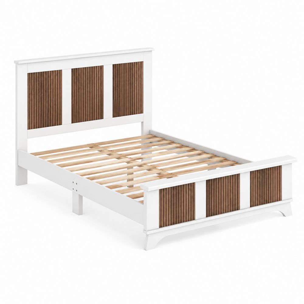 Cama de Madera Blanca y Marrón con Listones 200x150 cm