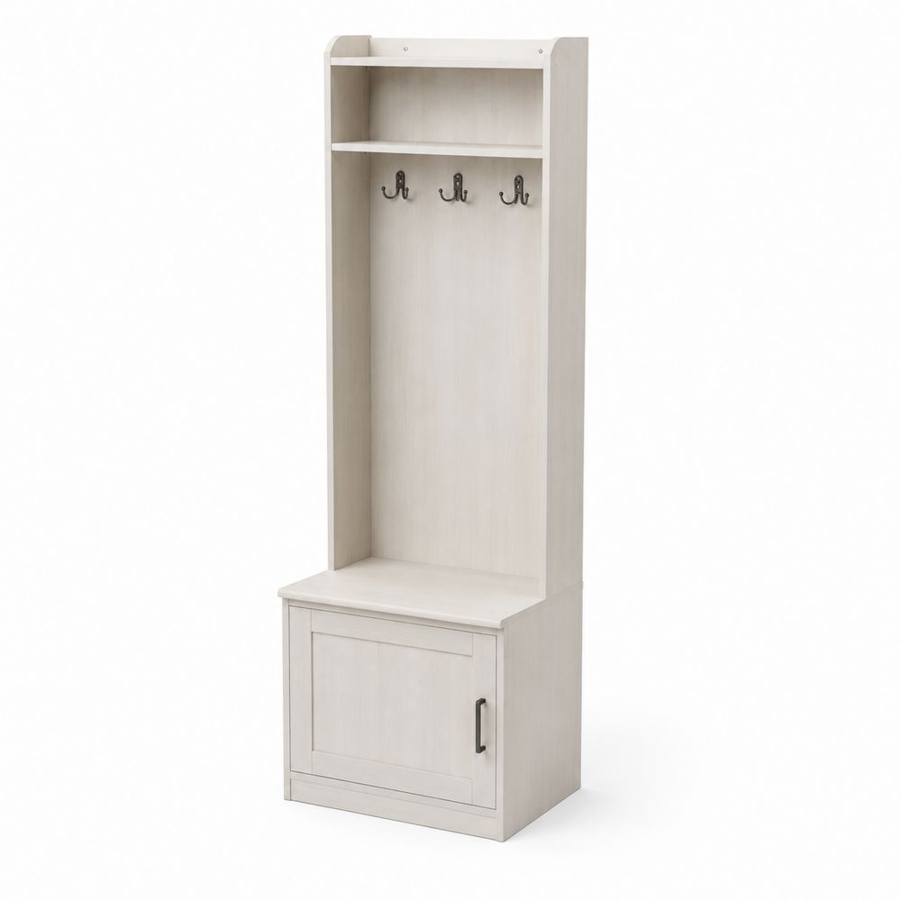 Perchero de madera con ganchos de acero y almacenamiento Blanco 190x60x35 cm