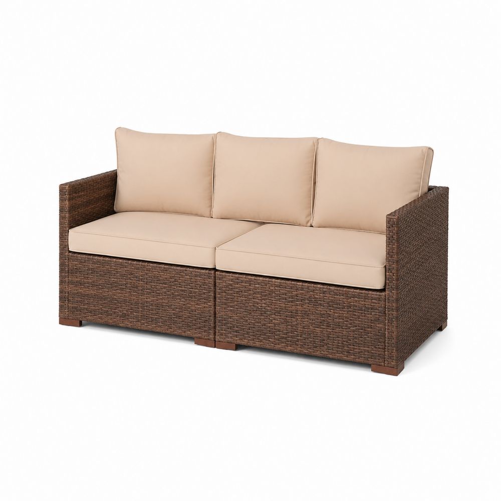 Sofá modular de ratán sintético exterior con cojines beige 200 cm