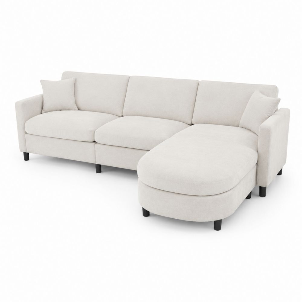 Sofá seccional en forma de L con chaise longue en tela beige
