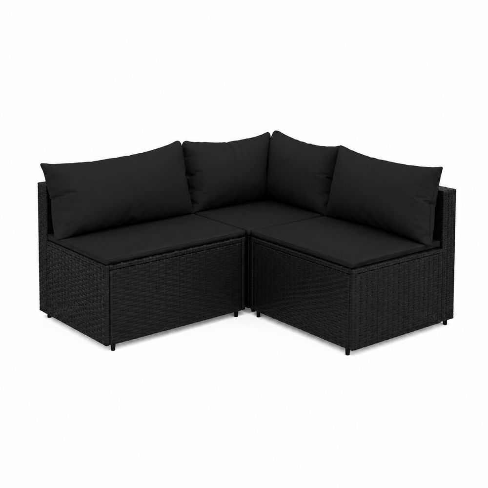 Conjunto de Sofá Modular en Forma de L de Ratán Sintético Negro
