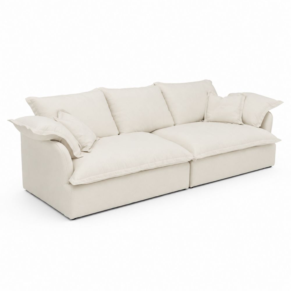 Sofá tres plazas beige tela 220x90x85cm