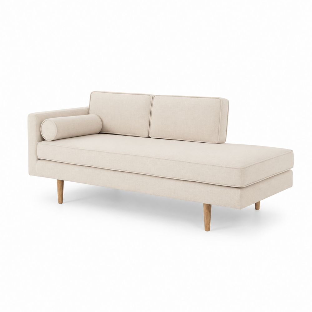 Sofá Chaise Longue Beige de Poliéster con Patas de Madera