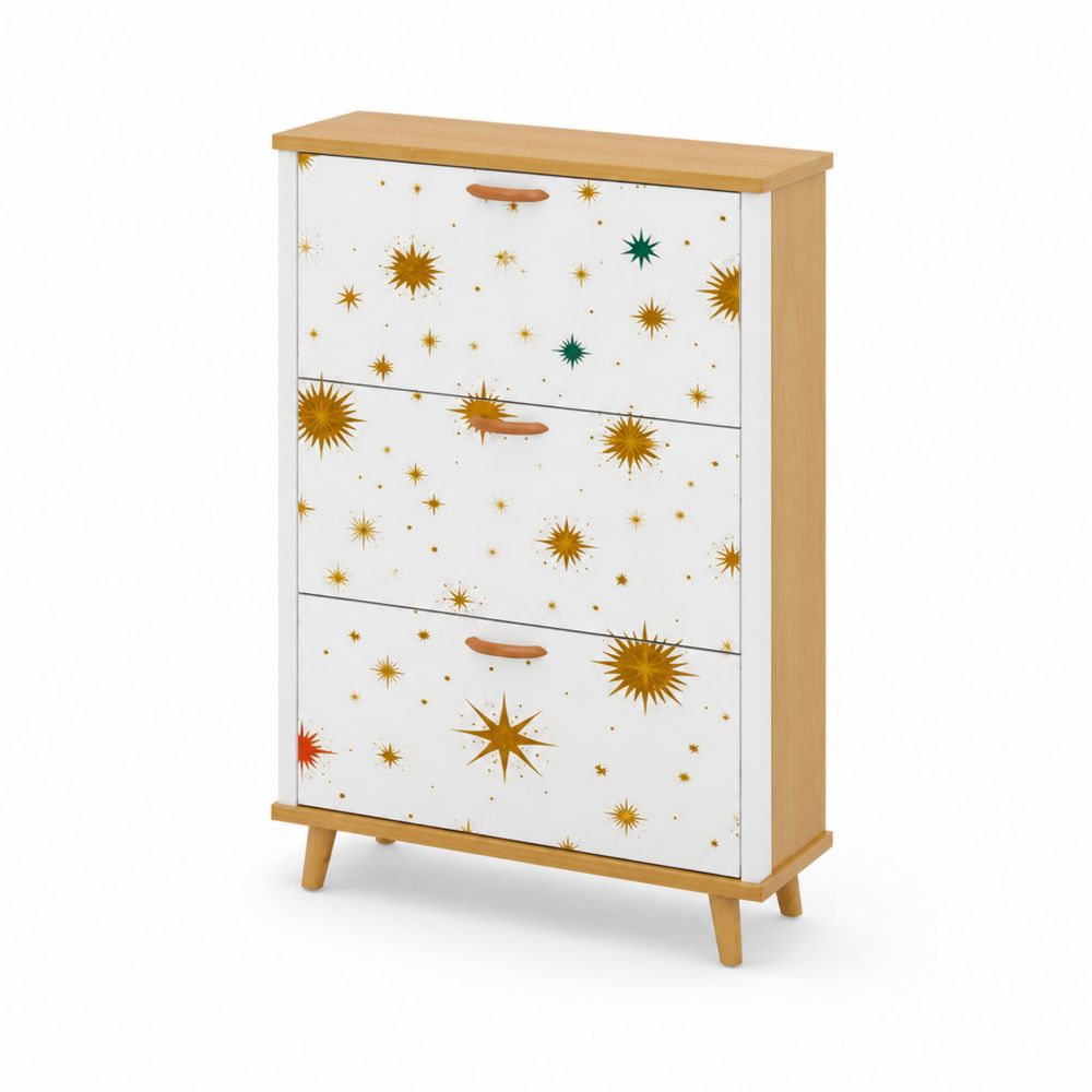 Zapatero de MDF con diseño de estrellas y madera de pino 120x80x30 cm