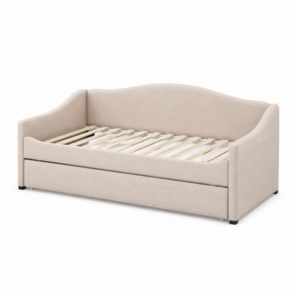 Diván de madera tapizado en poliéster Beige 200x100x80 cm