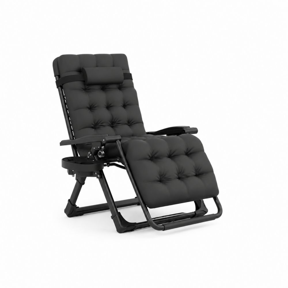 Silla Reclinable de Exterior con Cojín de Acero y Poliéster Negro
