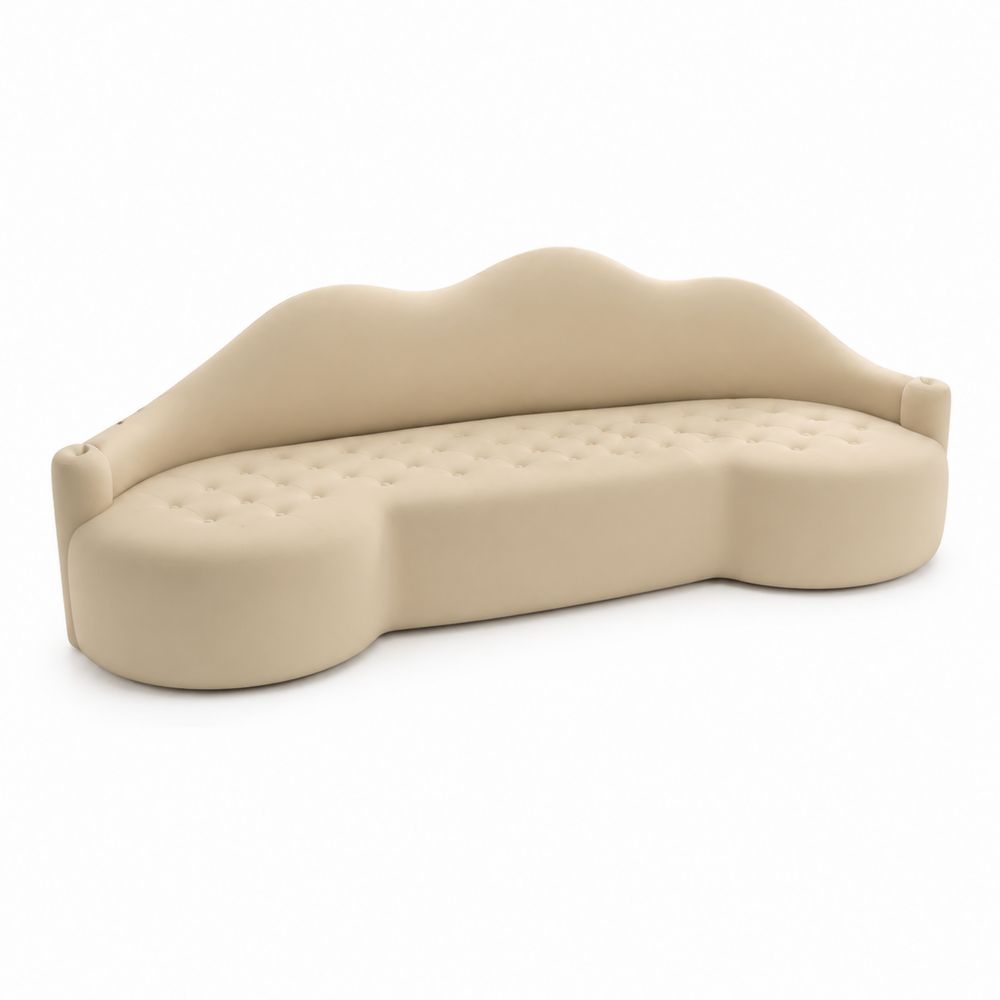 Sofá curvo de textil beige 250x90x95 cm