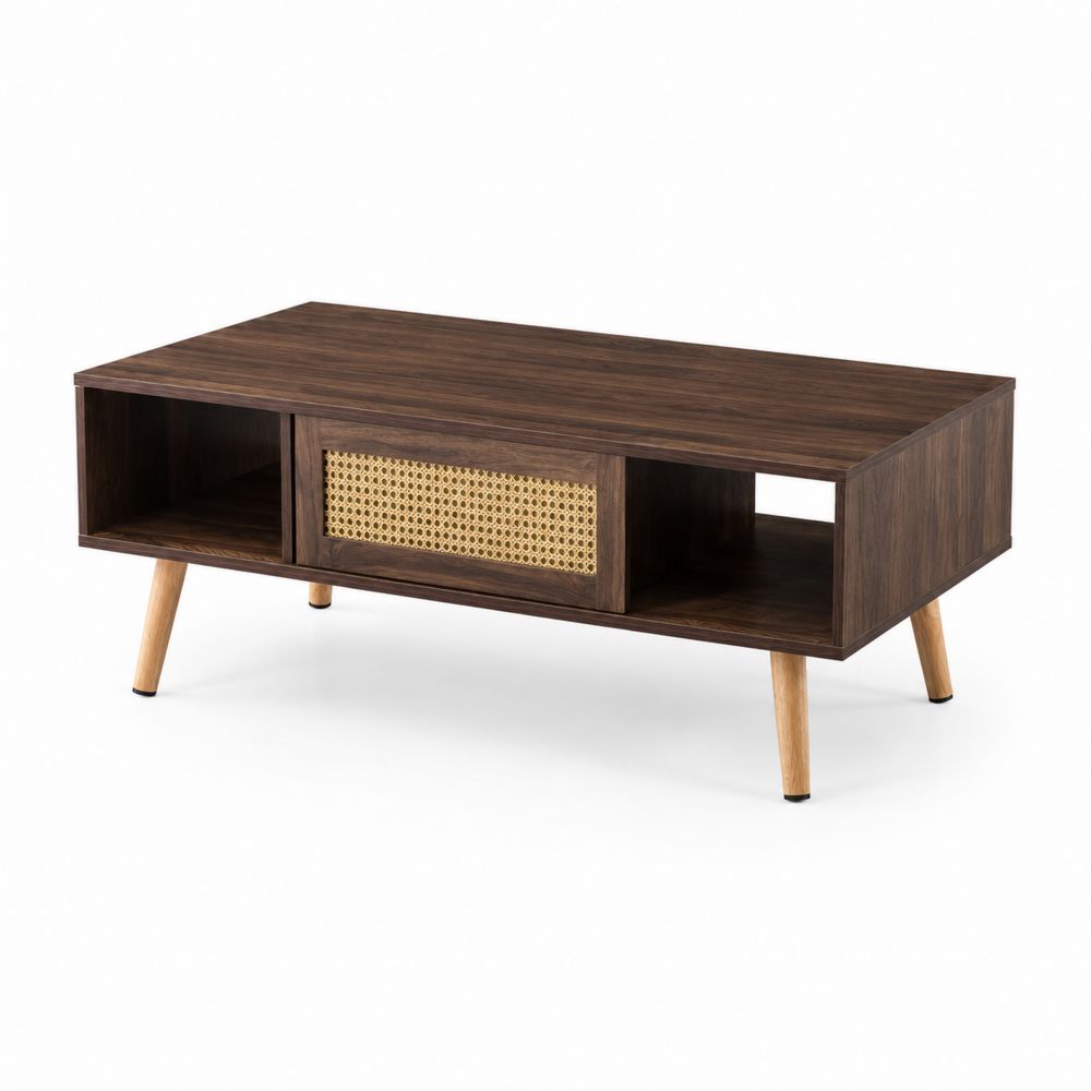 Mesa de centro de madera y fibras naturales 120x60x45 cm Marrón/Natural