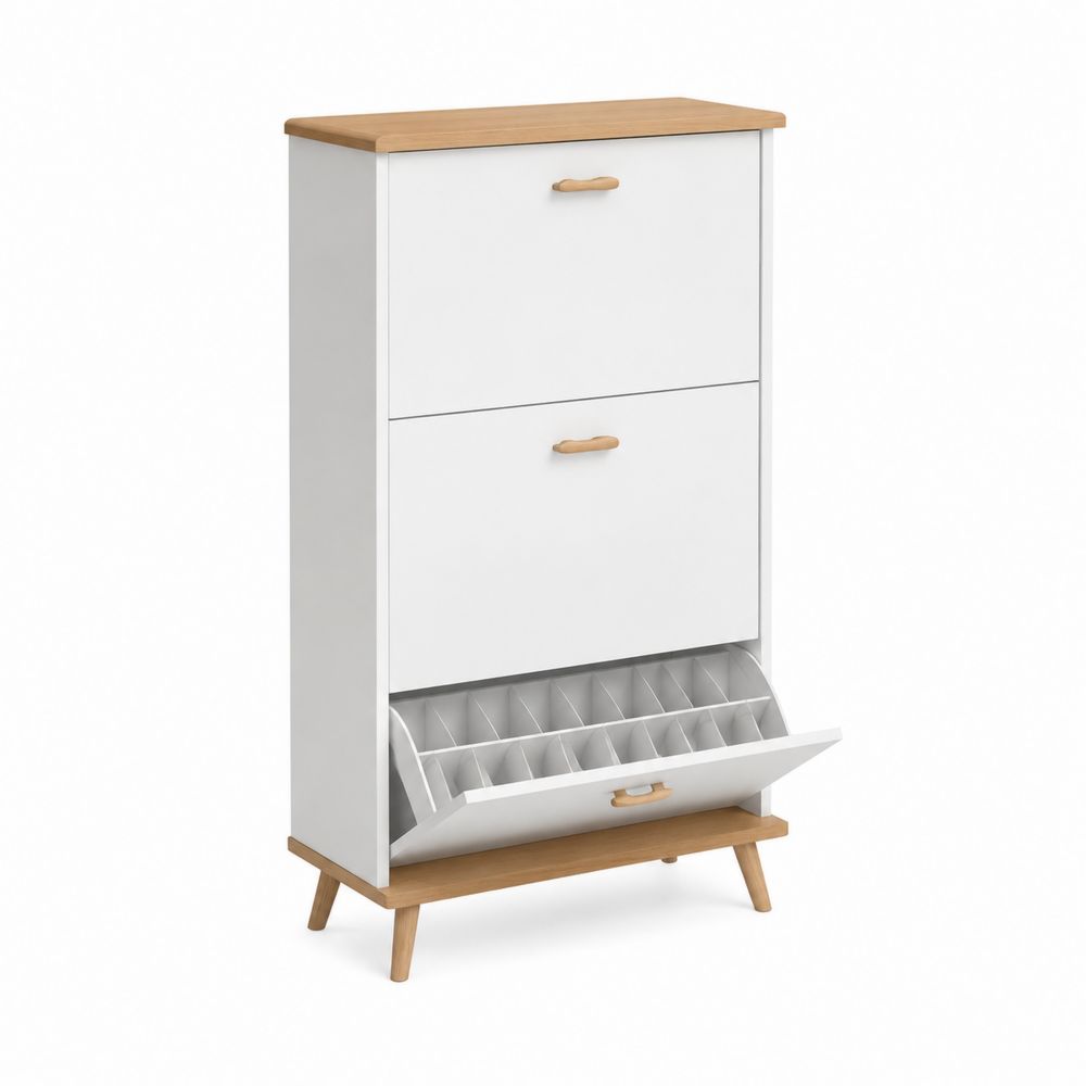 Zapatero de Madera y MDF Blanco con 3 Compartimentos
