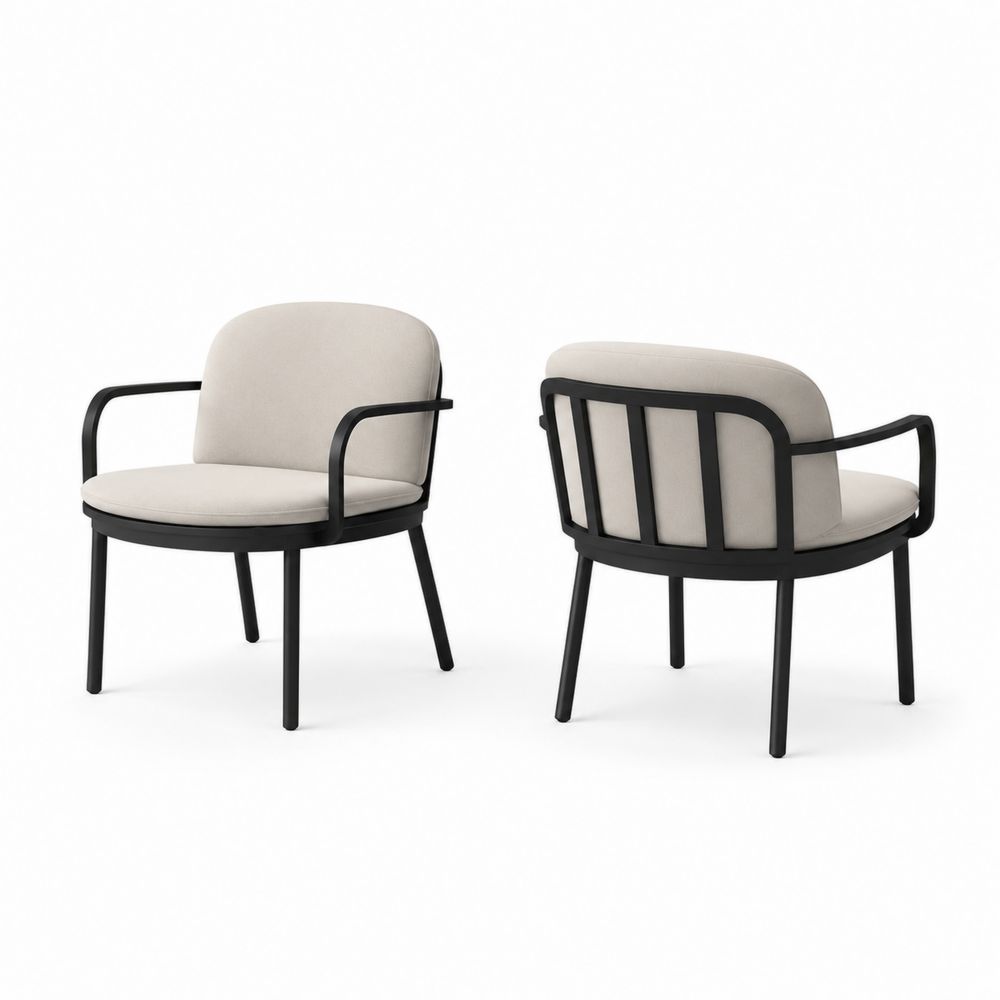 Conjunto de 2 sillones de metal con cojines de tela para exterior