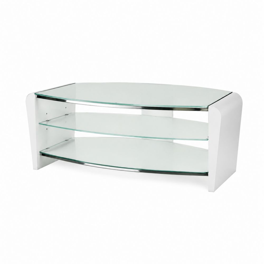 Mesa de TV con estantes de vidrio templado y MDF
