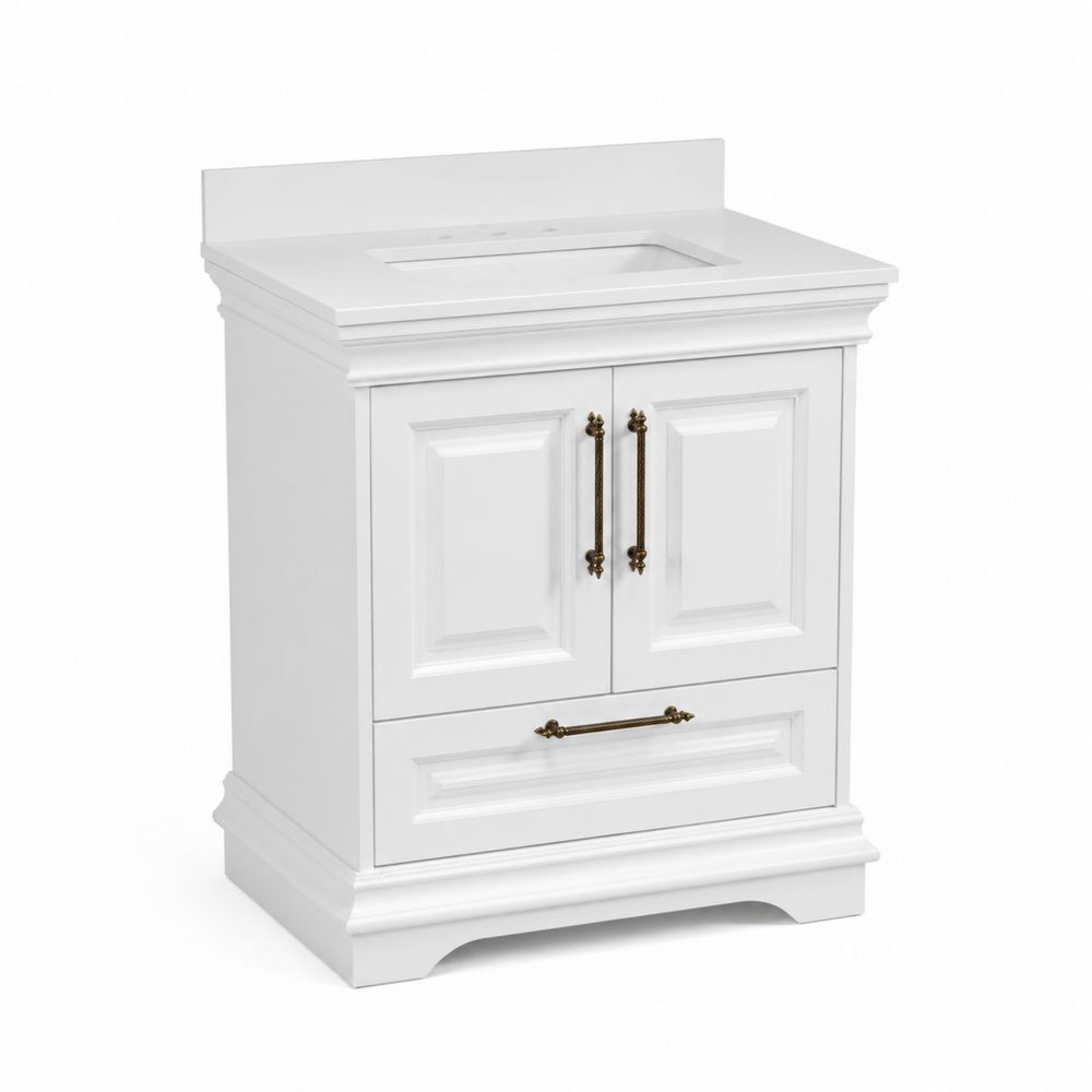 Mueble de baño de madera blanco con lavabo integrado