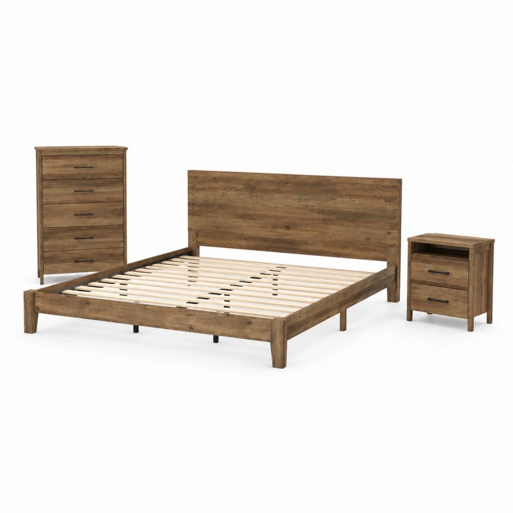 Conjunto de Dormitorio de Madera Marrón Roble 200x150 cm