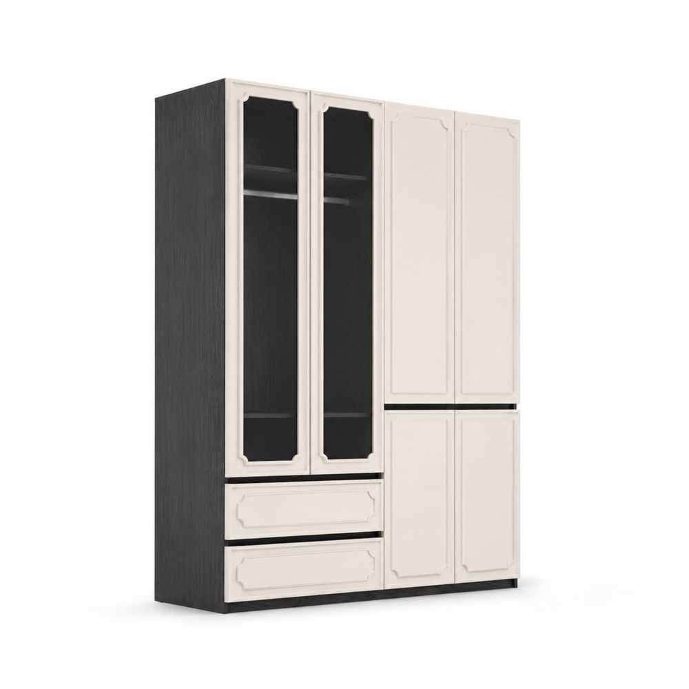 Armario de MDF con Vidrio Templado 240x60x200 cm Blanco/Negro