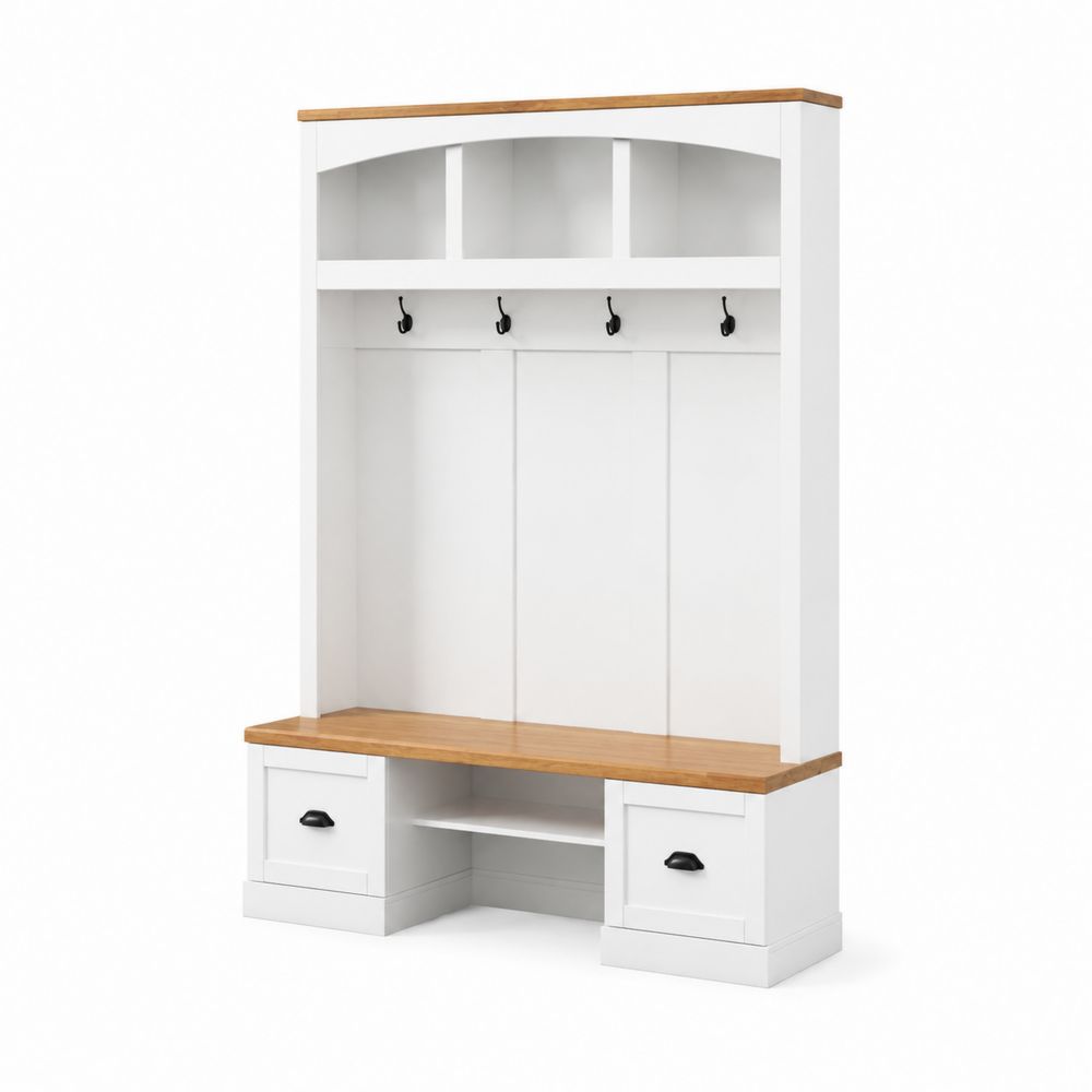 Perchero de MDF Blanco con Superficie de Roble