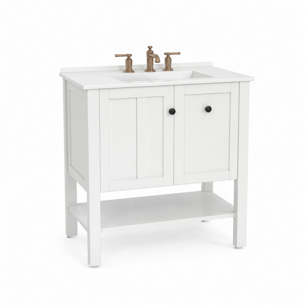 Mueble de Baño de Madera MDF Blanco con Lavabo y Estante