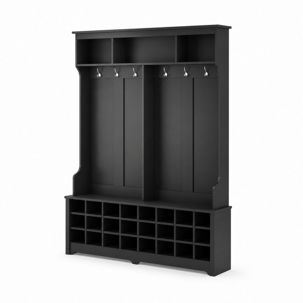 Conjunto de entrada de MDF con percheros y zapatero en Negro 200x180x40 cm