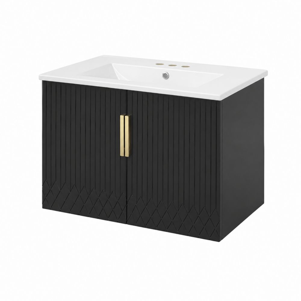Mueble de baño MDF con lavabo cerámico Blanco y Negro 80x45x70 cm