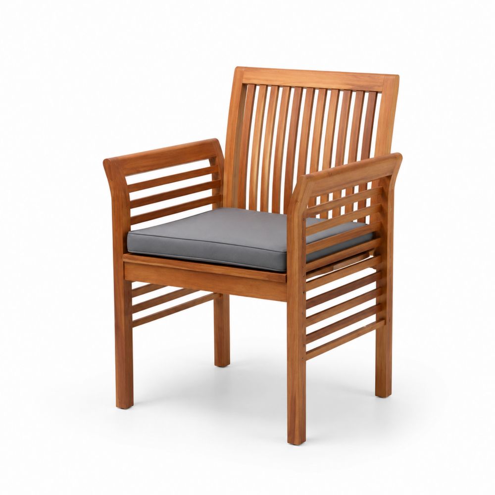 Sillón de madera de acacia con cojín gris para exterior