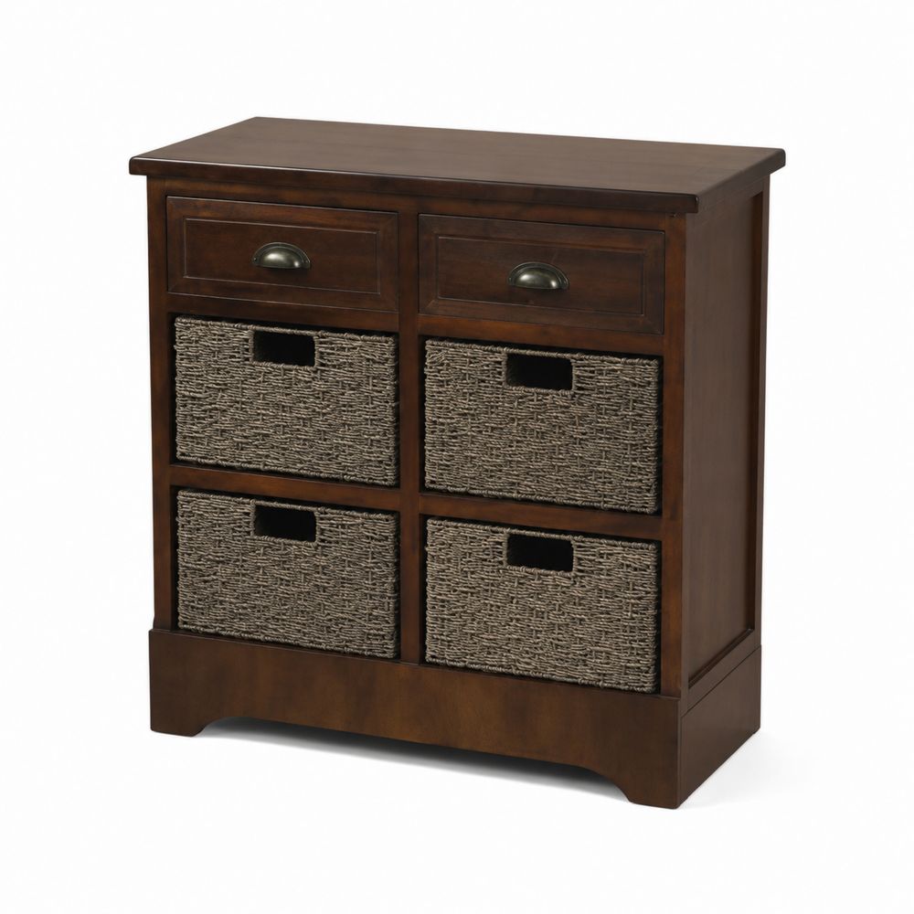 Aparador de Madera y Ratán con 6 Cajones Marrón 80x30x90 cm