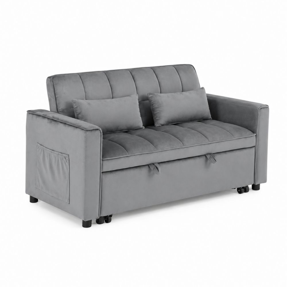 Sofá cama de 2 plazas de terciopelo gris con almacenamiento