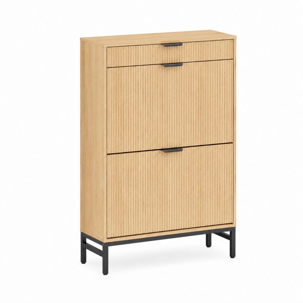 Zapatero de Madera con Estructura de Metal y 3 Compartimentos Beige