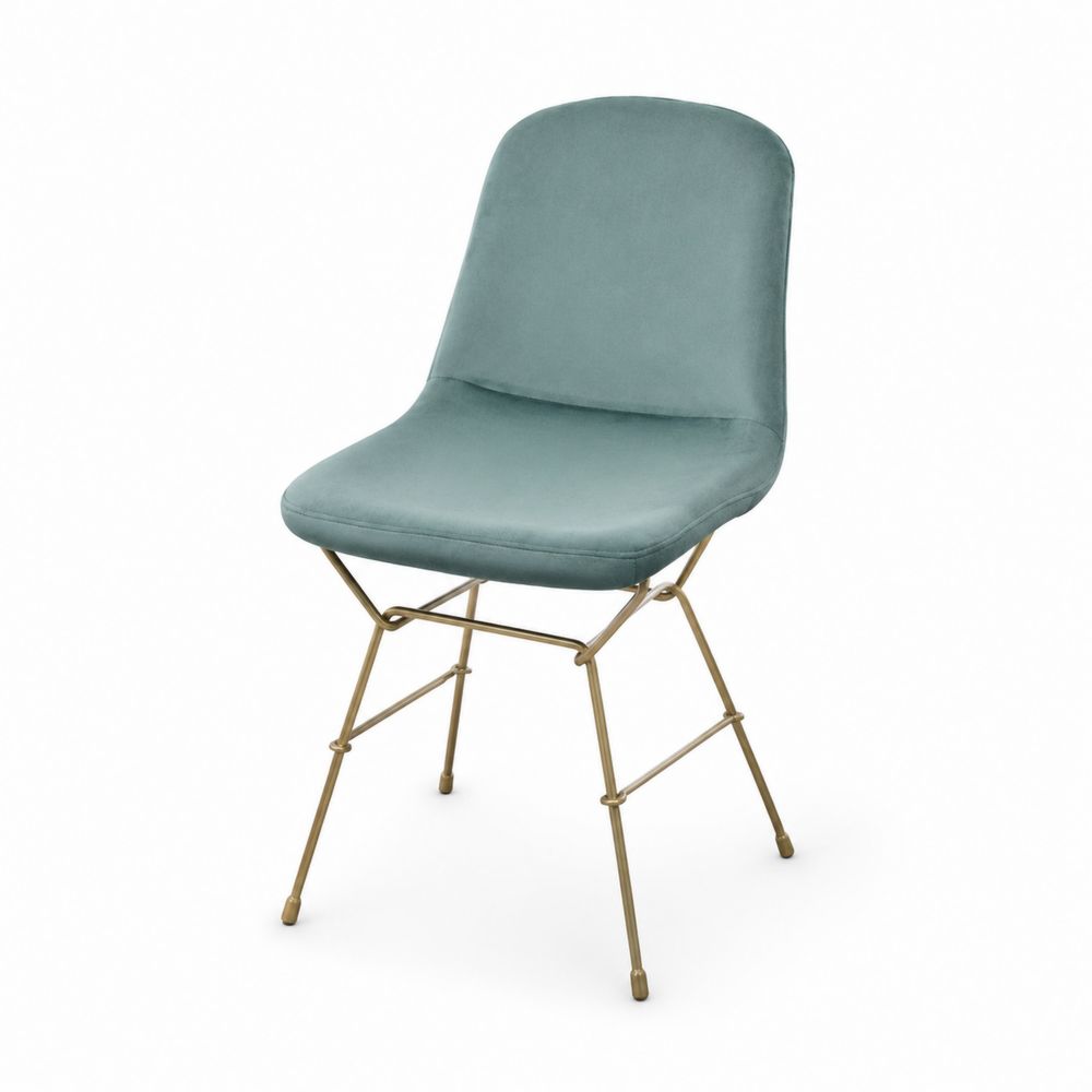 Silla de comedor de terciopelo con patas metálicas verde 85x45x55 cm