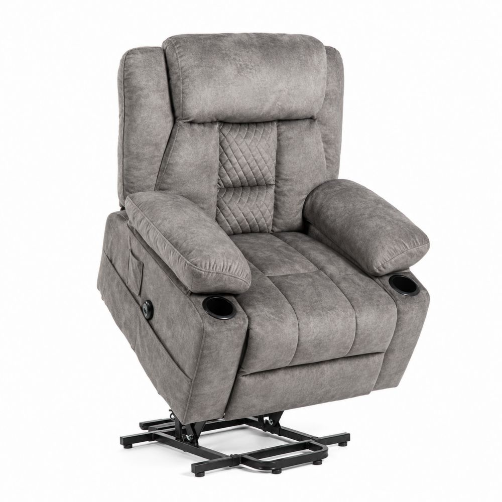 Sillón Reclinable de Tela Gris con Porta Vasos