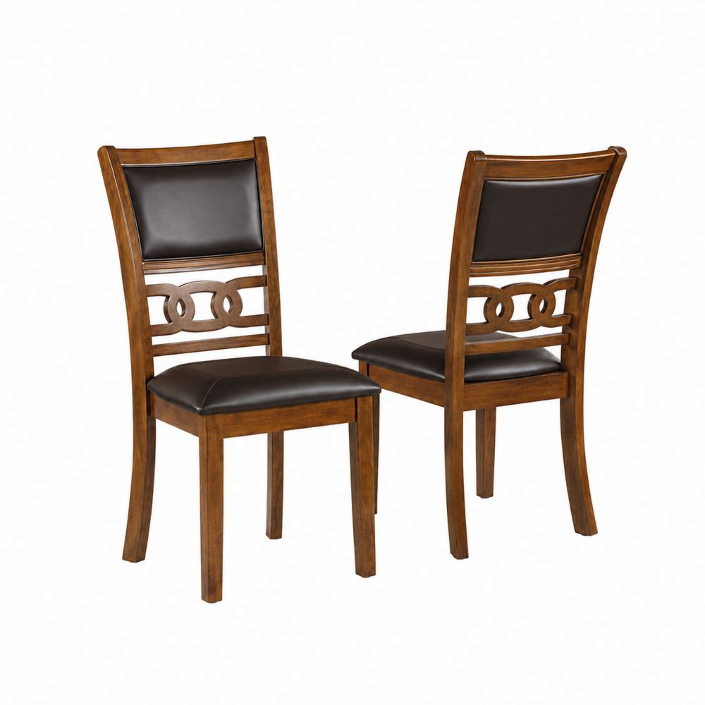 Juego de 2 sillas de madera con asiento de cuero sintético Marrón