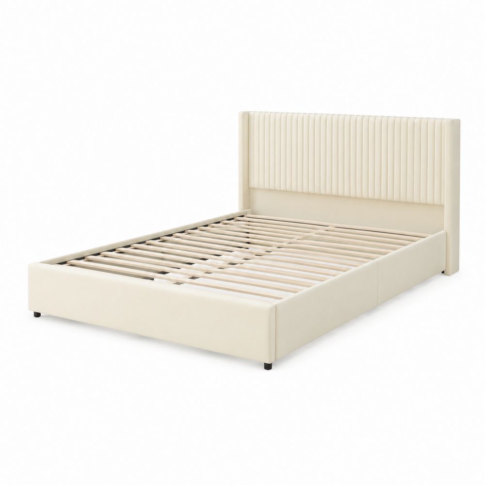 Cama doble de cuero sintético color Crema 200x150 cm