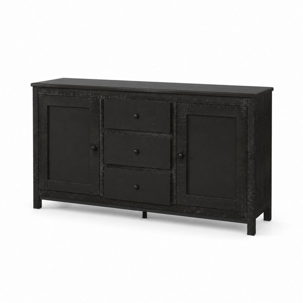 Aparador de madera con 2 puertas y 3 cajones, Negro, 120 cm x 40 cm x 80 cm