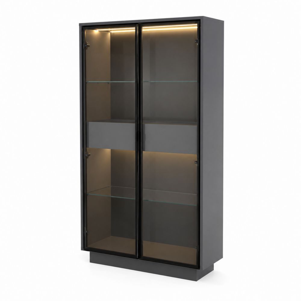 Vitrina de Metal y Vidrio Templado con Puertas Dobles 180x90x40 cm Gris/Negro