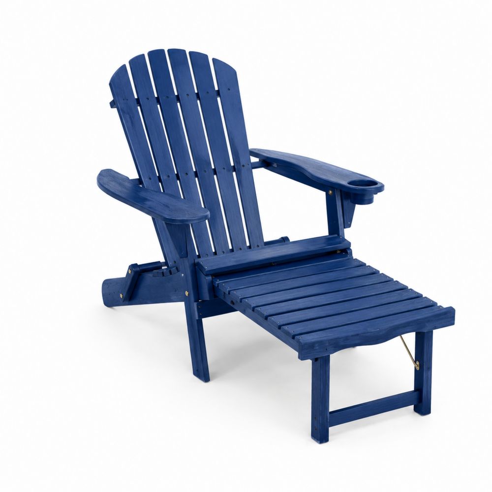 Silla de Madera Azul con Reposapiés
