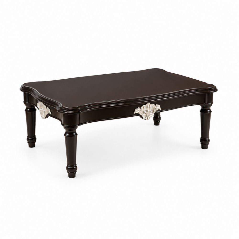 Mesa de centro de madera con detalles metálicos