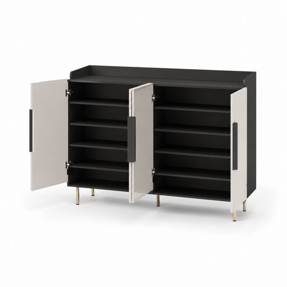 Zapatero de Madera Aglomerada con Puertas y Estantes Ajustables Negro y Blanco 120x30x90cm