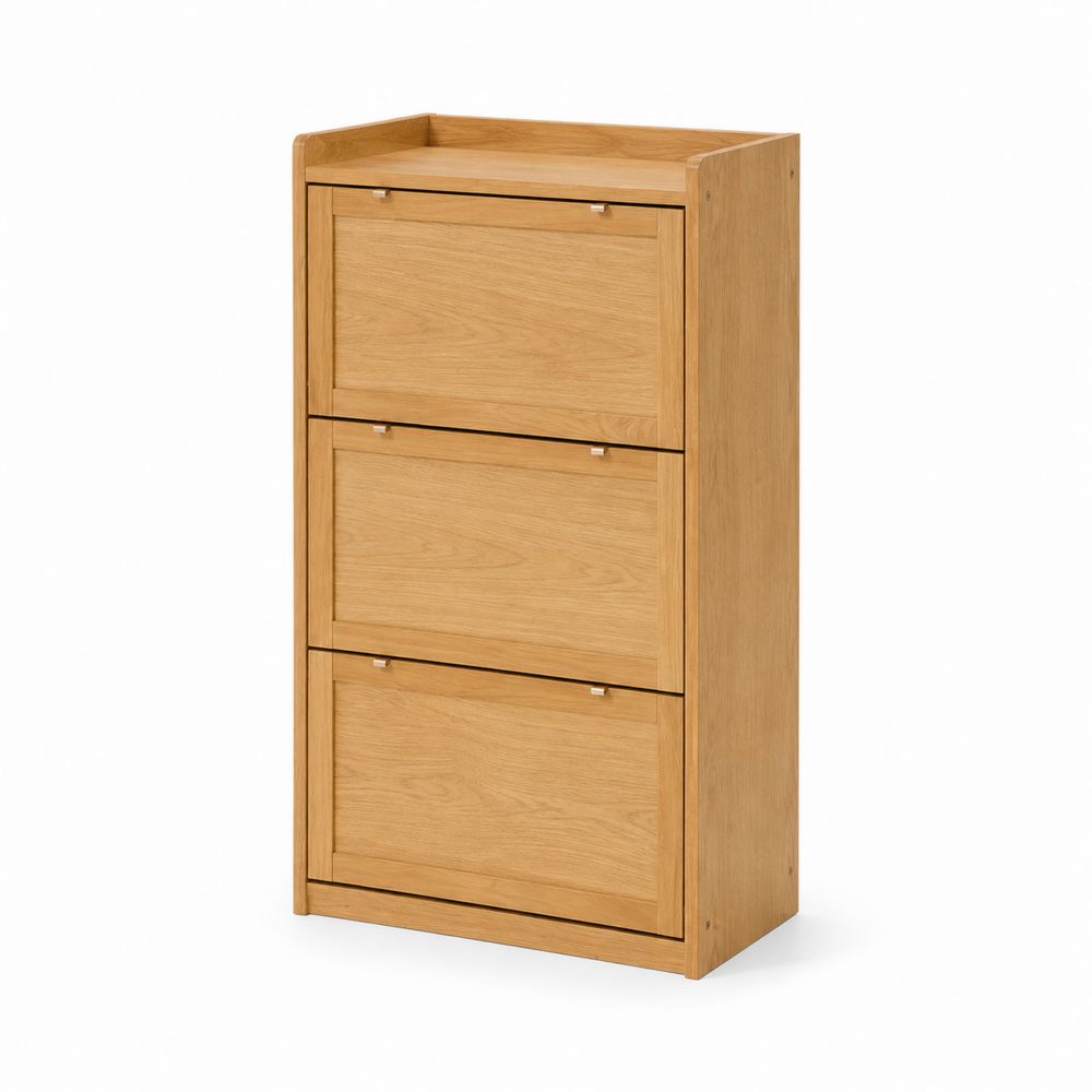 Zapatero de Madera de Roble de Tres Cajones