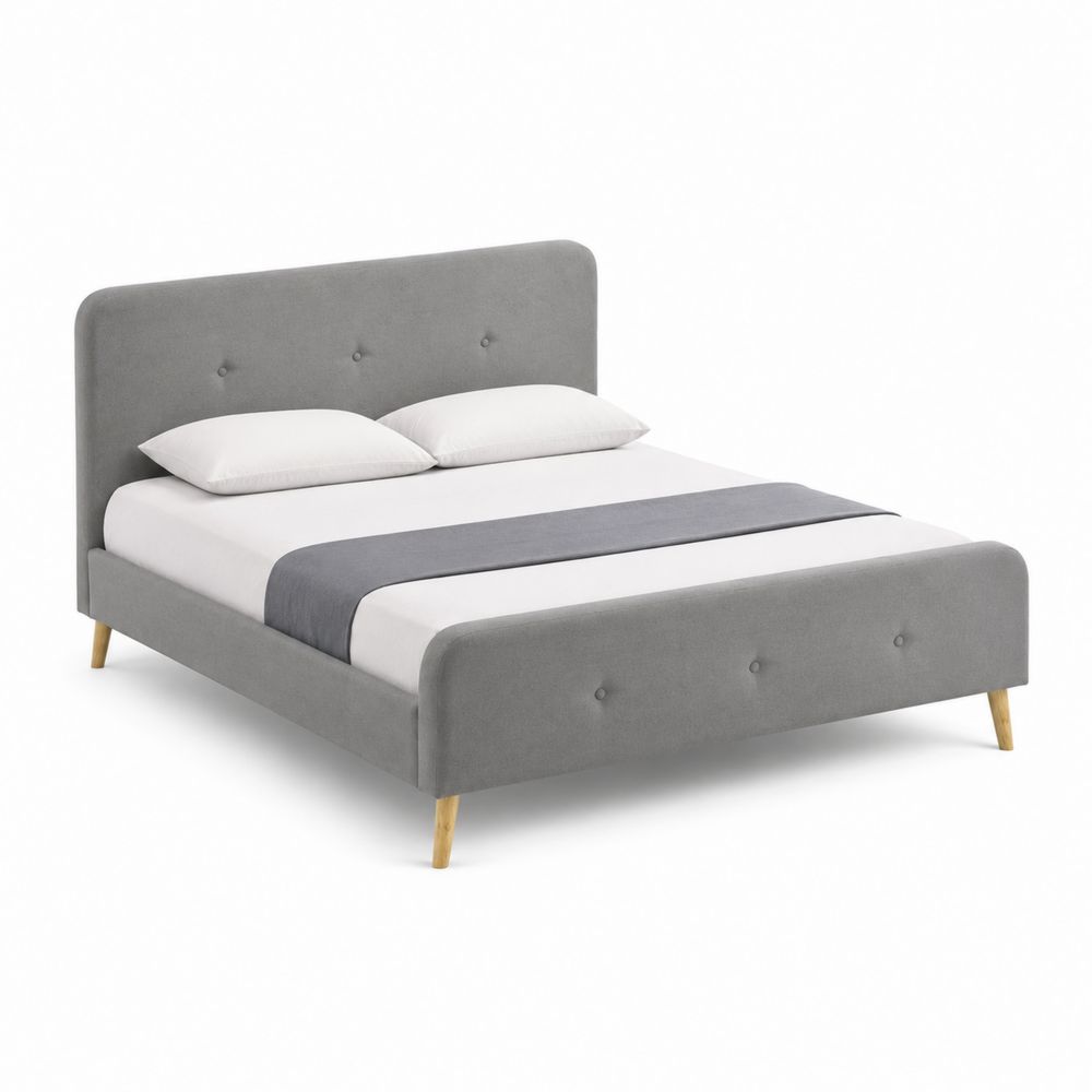 Cama de Matrimonio Tapizada de Madera y Poliéster Gris 200x160 cm