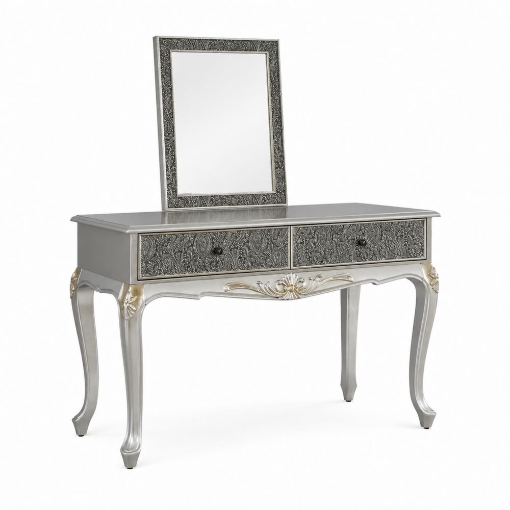 Tocador de Dormitorio con Espejo y 2 Cajones Decorativos