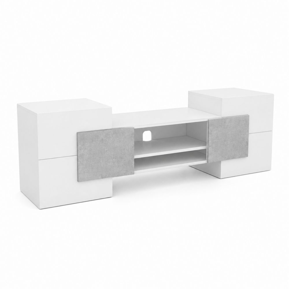Mueble de TV de MDF Blanco y Gris con Espacio de Almacenamiento