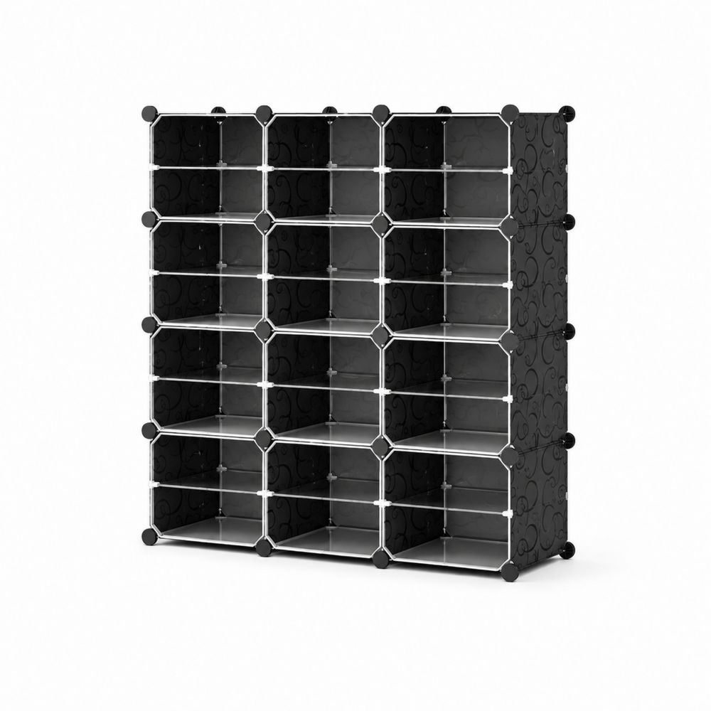 Zapatero Modular de 20 Cubos de Polipropileno y Estructura Metálica Negro 95x36x108 cm