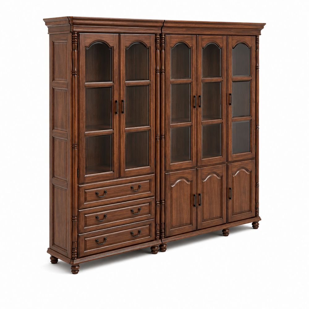 Librería de Madera con Puertas de Vidrio y Cajones 190x180x45 cm